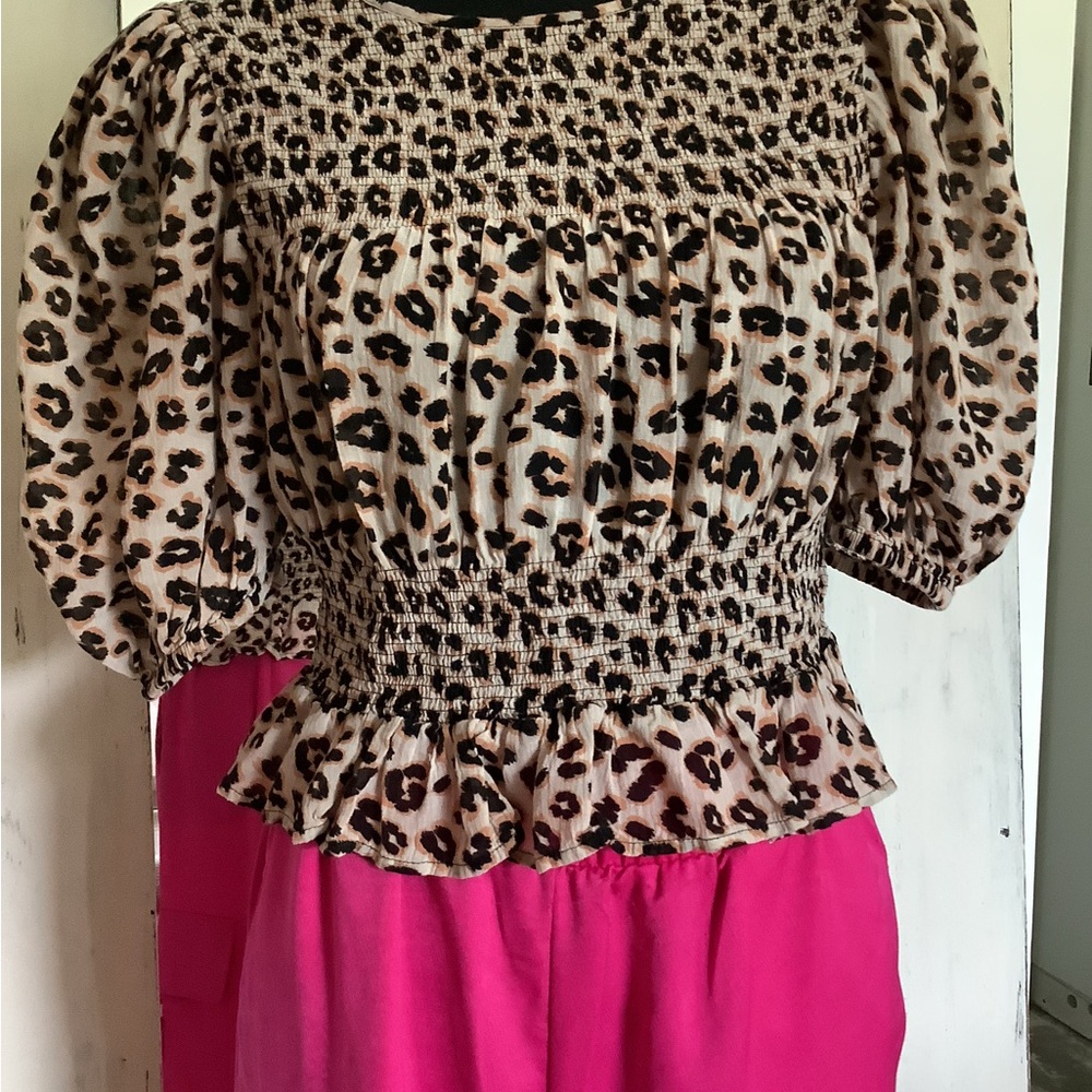 Leopard Print Smocked Top
